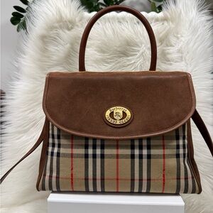 Burberrys Brown and Tan Plaid Satchel Top Handle with Strap